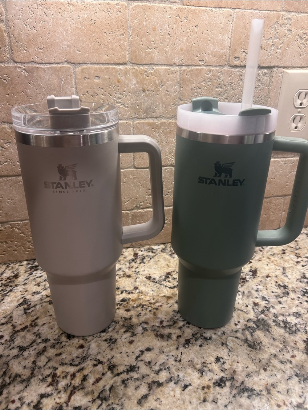 Stanley Double-Wall Insulated Travel Mugs in Sage Green and Light Gray